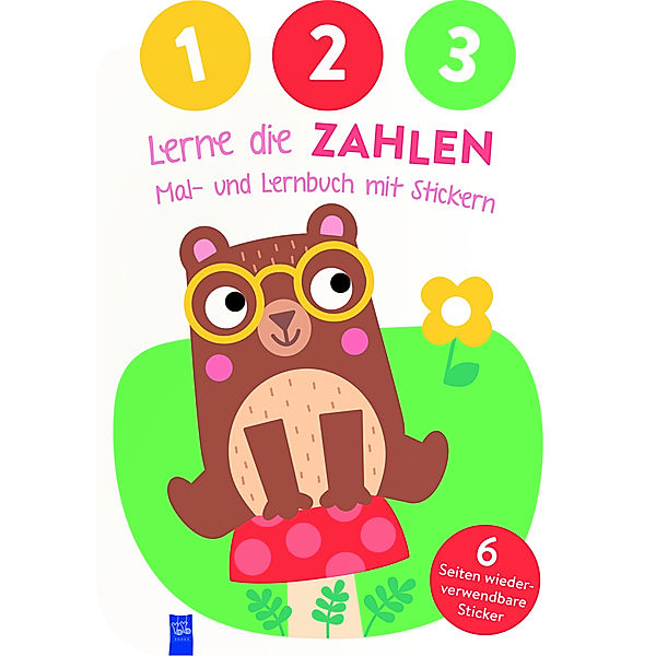 1,2,3 - Lerne die Zahlen - Mal- und Lernbuch mit Stickern (Cover Bär)