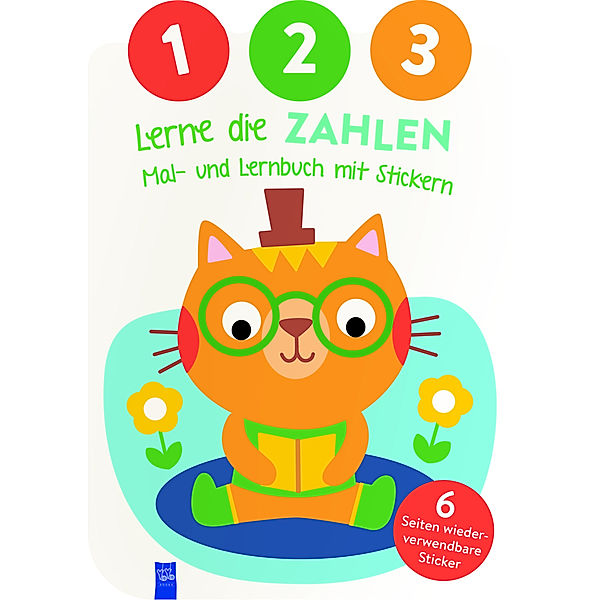 1,2,3 - Lerne die Zahlen - Mal- und Lernbuch mit Stickern (Cover Katze)