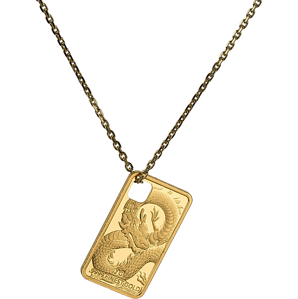 10 Dollars Salomonen Goldbarren Jewelry Investment Drache mit Kette in Box 2024