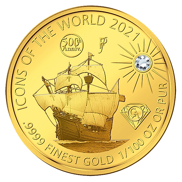 10 Francs Ruanda Goldmünze mit Diamant, Icons of the World Magellan 2021
