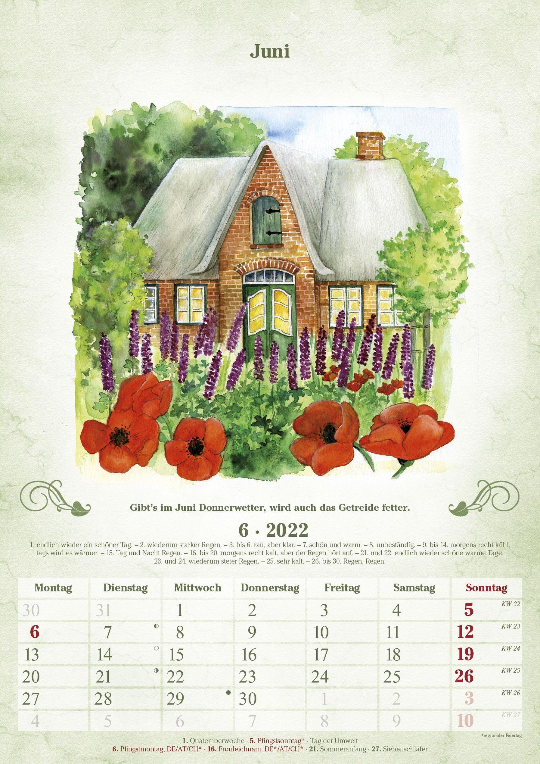 100-jähriger Kalender 2022 - Bildkalender A3 29,7x42 cm - mit Feiertagen DE  AT CH und Platz für Notizen - inkl. Baue - Kalender bestellen