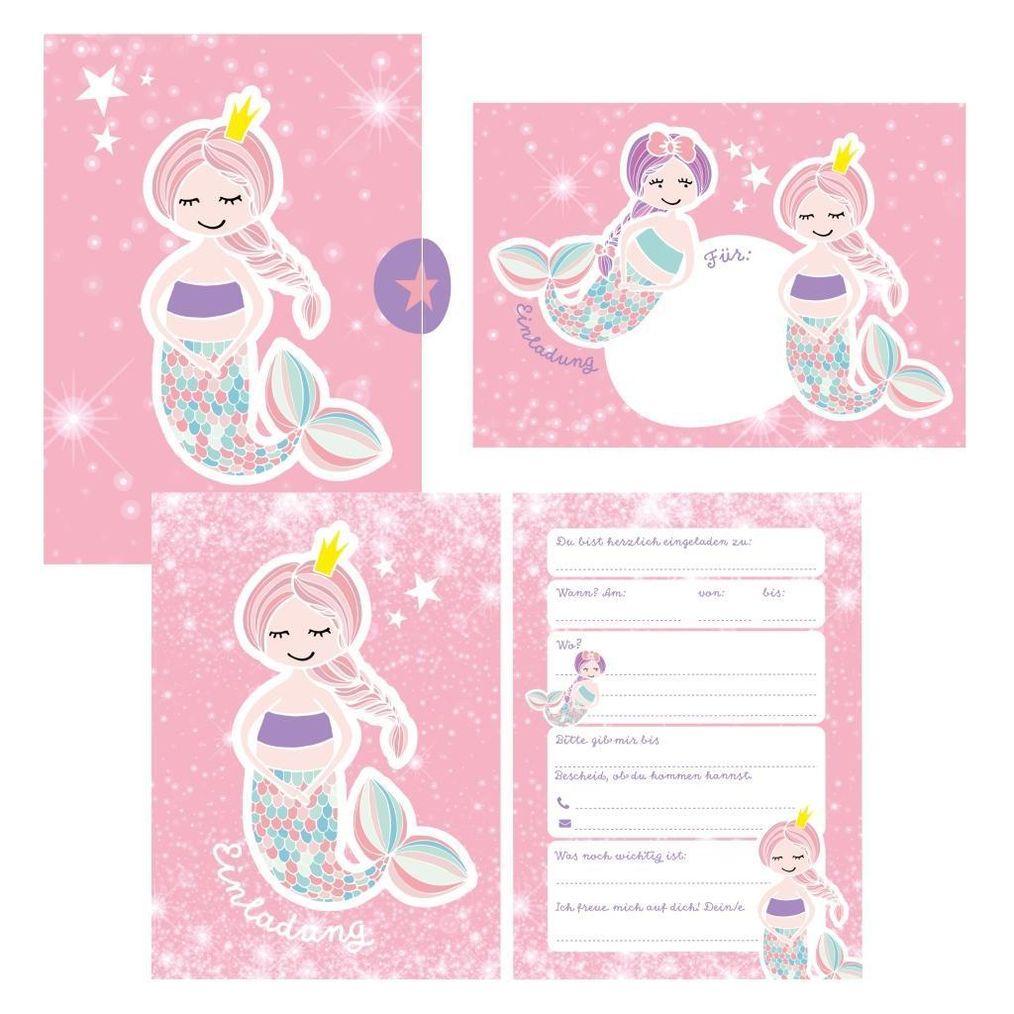 12 Glitzer Einladungskarten Meerjungfrau zum Geburtstag für Mädchen inkl.  Umschläge rosa glitzernde Geburtstagseinladung | Weltbild.ch