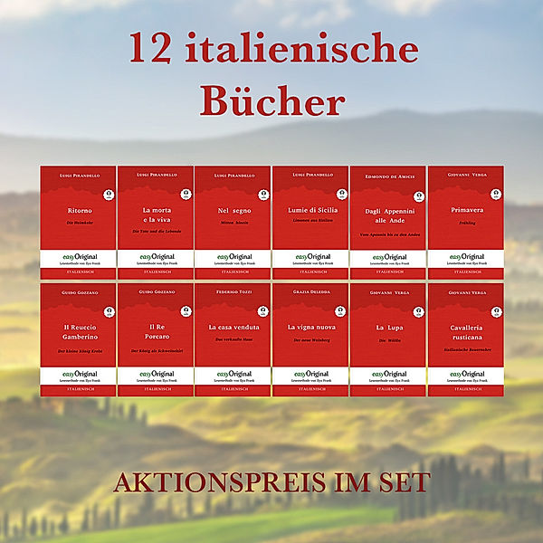 12 italienische Bücher (Bücher +12 Audio-CDs) - Lesemethode von Ilya Frank, m. 12 Audio-CD, m. 12 Audio, m. 12 Audio, 12 Teile, Luigi Pirandello, Giovanni Verga, Federigo Tozzi, Guido Gozzano, Edmondo de Amicis, Grazia Deledda