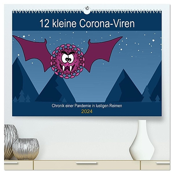12 kleine Corona-Viren (hochwertiger Premium Wandkalender 2024 DIN A2 quer), Kunstdruck in Hochglanz, Ravienne Art