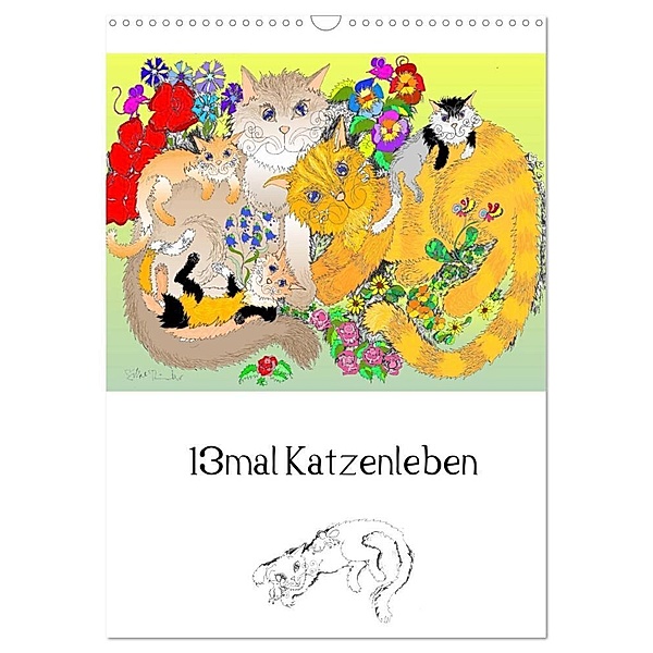 13mal Katzenleben (Wandkalender 2024 DIN A3 hoch), CALVENDO Monatskalender, Silke Thümmler