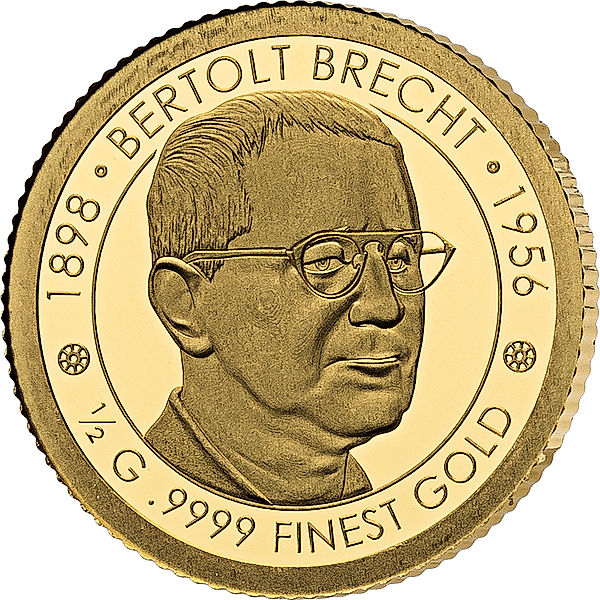 1500 Francs Togo Goldmünze Bertolt Brecht Gedenkmünze zum 125. Geburtstag 2023