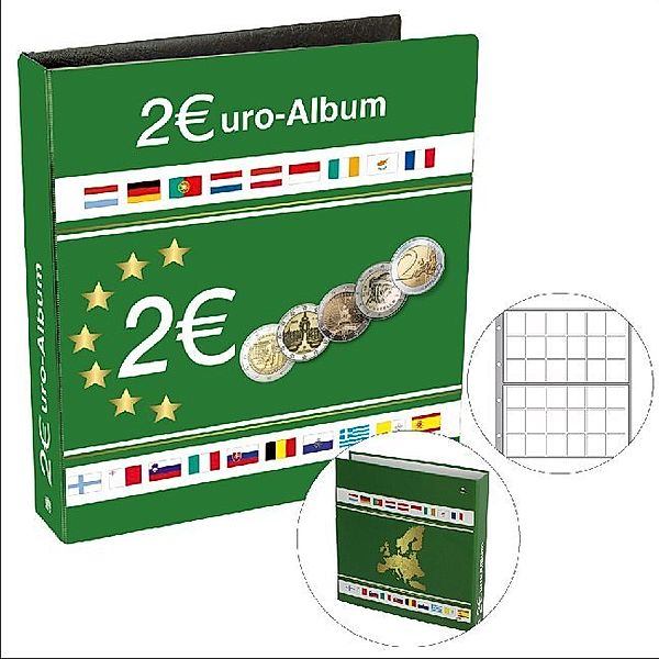 2 Euromünzen Sammelalbum mit 5 Einsteckblättern für bis zu 80 Münzen im Format 2 Euro