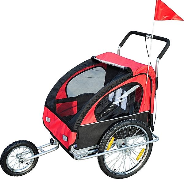 Homcom 2 in1 Kinderfahrradanhänger (Farbe: rot-schwarz)