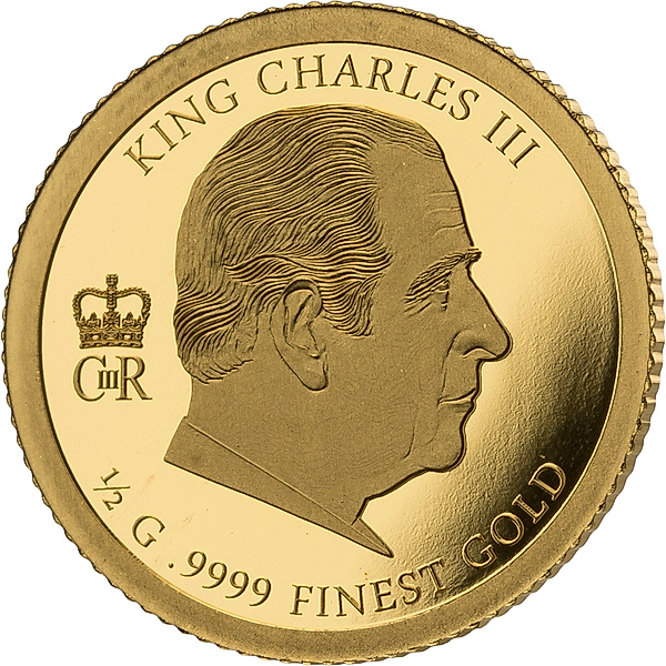 200 Dalasis Gambia Goldmünze King Charles III. in Münzkarte 2022