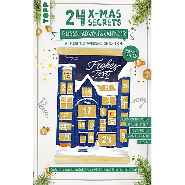 24 X-MAS SECRETS - Rubbel-Adventskalender - Leuchtende Weihnachtsfenster, frechverlag