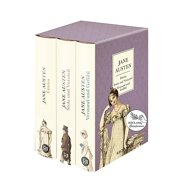 3 Bücher von Jane Austen im Schuber - Emma, Stolz und Vorurteil, Verstand und Gefühl - Reclam, Jane Austen