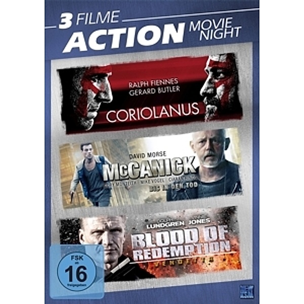 3 Filme Action Movie Night - Coriolanus / McCarnick / Blood of Redemption DVD-Box, N, A