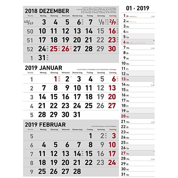 3-Monats-Kombiplaner GRAU 2019