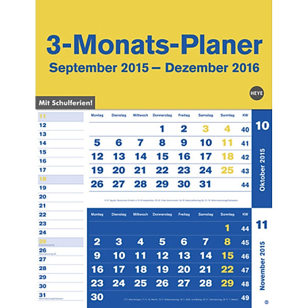 3-Monats-Planer, blau 2016