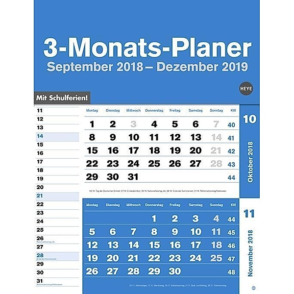 3-Monats-Planer, blau 2019