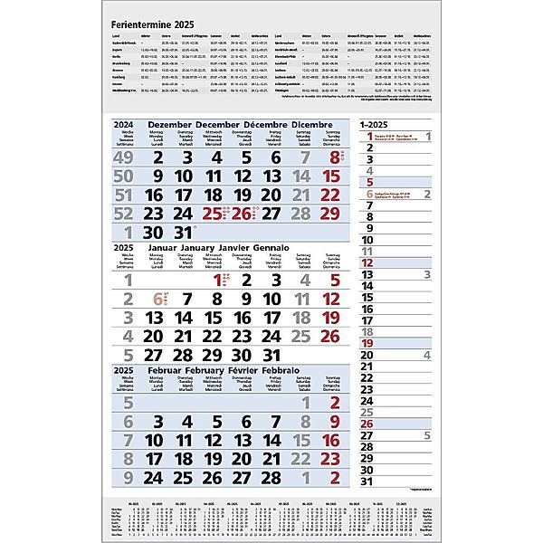 3-Monats-Planer Combi Blau 2025