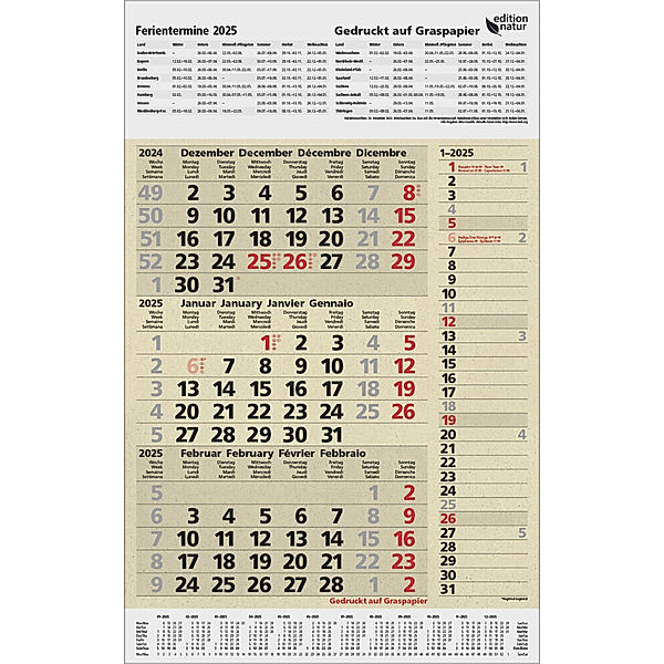 3-Monats-Planer Combi Graspapier 2025