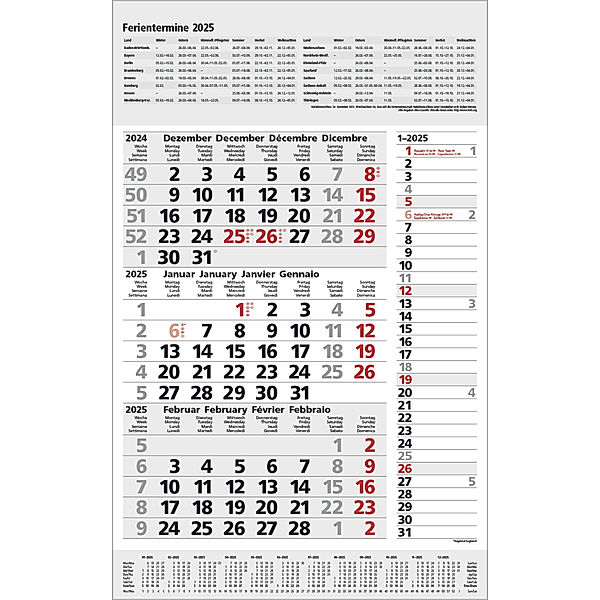 3-Monats-Planer Combi Grau 2025