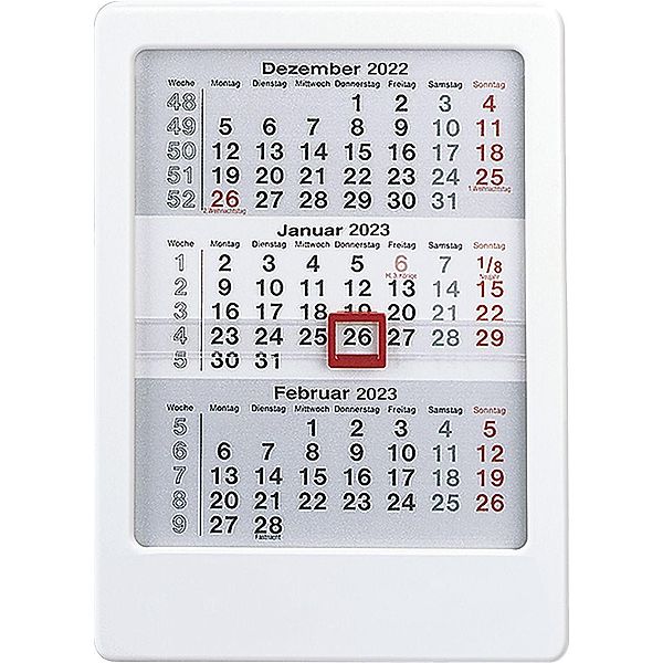 3-Monats-Tischaufsteller 2023 weiß - Tisch-Kalender 12x16 cm - Büro-Kalender - mit Datumsschieber - Alpha Edition