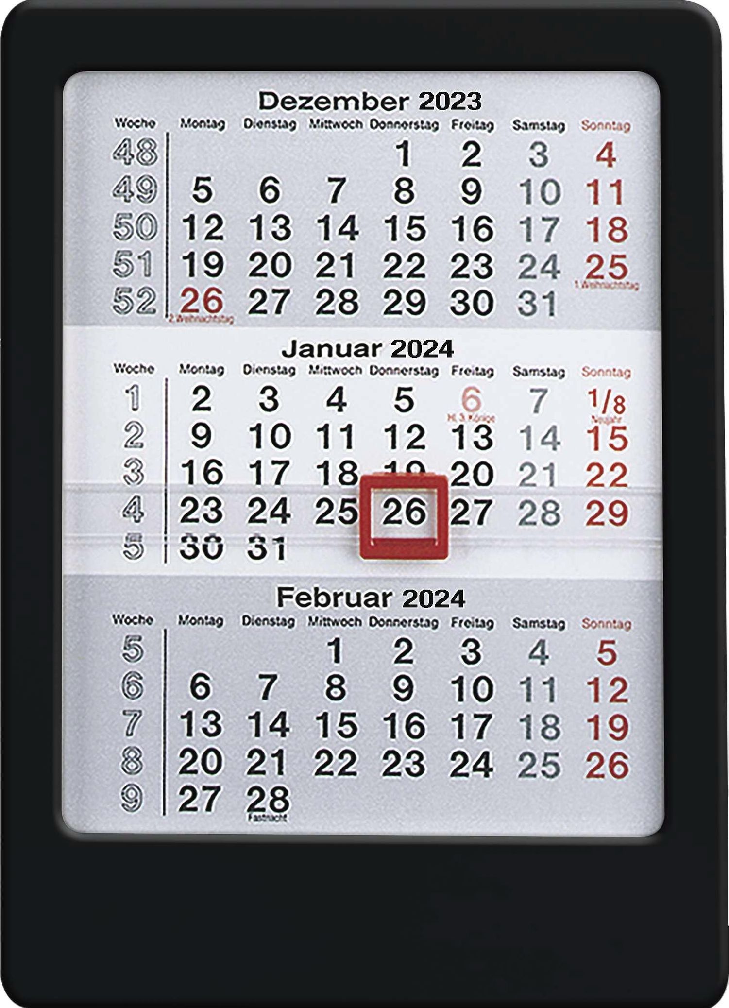 3-Monats-Tischaufsteller 2024 schwarz - Tisch-Kalender 12x16 cm -  Büro-Kalender - mit Datumsschieber - Alpha Edition - Kalender bestellen