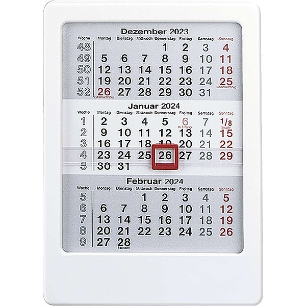 3-Monats-Tischaufsteller 2024 weiß - Tisch-Kalender 12x16 cm - Büro-Kalender - mit Datumsschieber - Alpha Edition