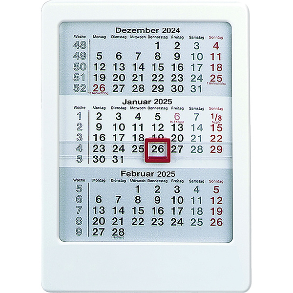 3-Monats-Tischaufsteller 2025 weiss - Tisch-Kalender 12x16 cm - Büro-Kalender - mit Datumsschieber - Zettler