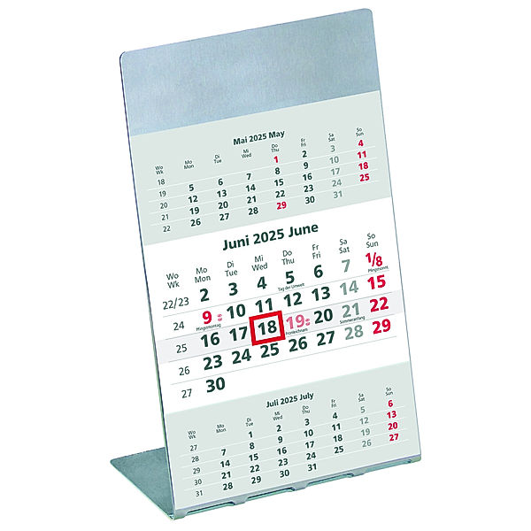 3-Monatskalender 2025 10,5x14,5cm mit Edelstahlaufsteller und Magnestreifen - Datumsweiser - 980-6100-1