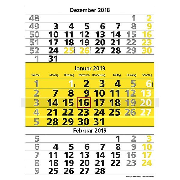 3-Monatskalender Basic gelb 2019