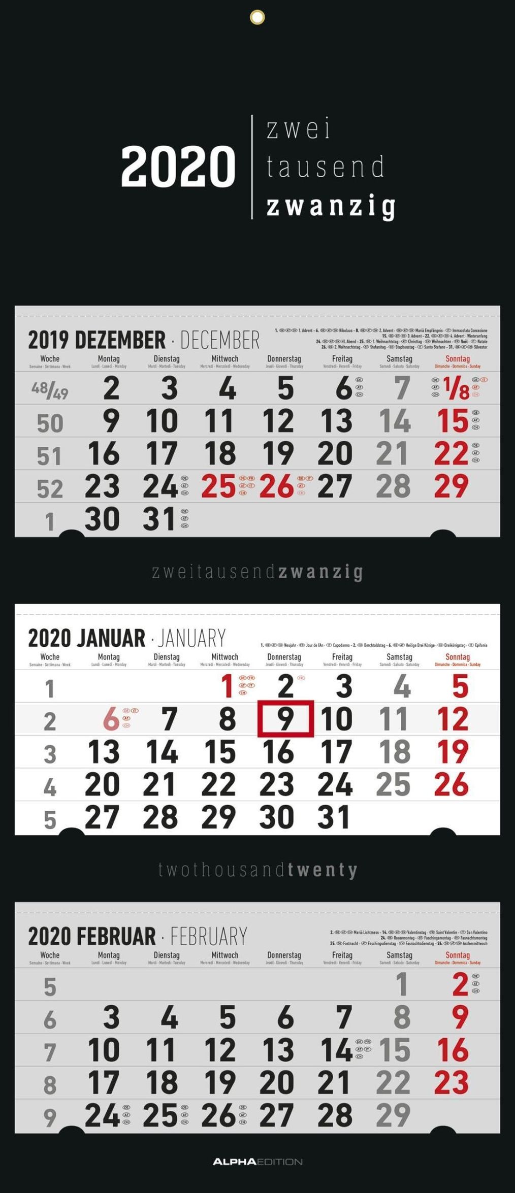 3-Monatskalender Black 2020 - Kalender bei Weltbild.de bestellen