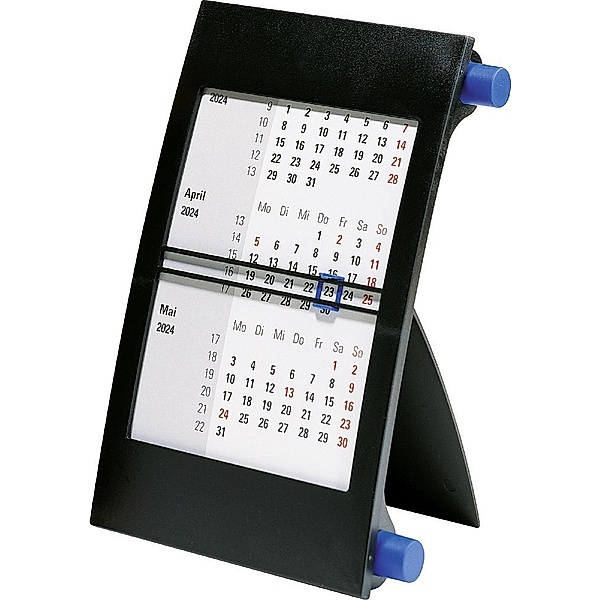 3-Monatskalender, Tischkalender, 2024, Kunststoff-Rahmen, Drehknopf: blau