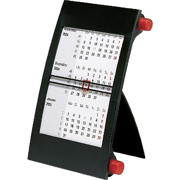 3-Monatskalender, Tischkalender, 2024, Kunststoff-Rahmen, Drehknopf: rot -  Kalender bestellen