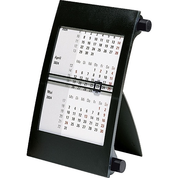 3-Monatskalender, Tischkalender, 2024, Kunststoff-Rahmen, Drehknopf: schwarz