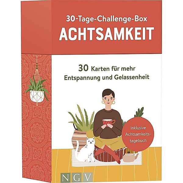 30-Tage-Challenge-Box Achtsamkeit, Meditationskarten u. Achtsamkeitstagebuch