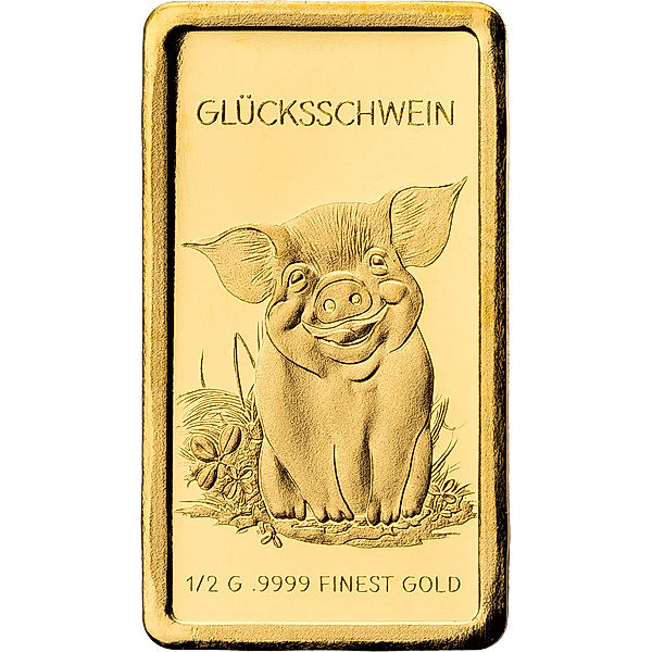 3000 Francs Tschad Goldbarren Glücksschwein in Geschenkkarte 2023
