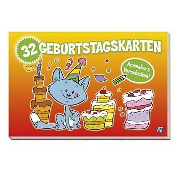 32 Geburtstagskarten, Ausmalen & Verschicken