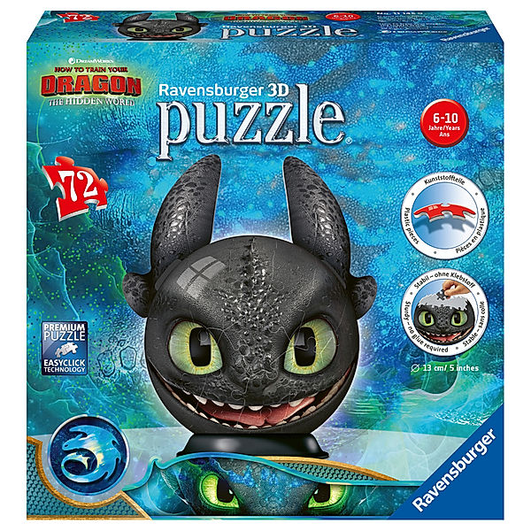 Ravensburger Verlag 3D-Puzzle DRAGONS 3 – OHNEZAHN MIT OHREN 72-teilig