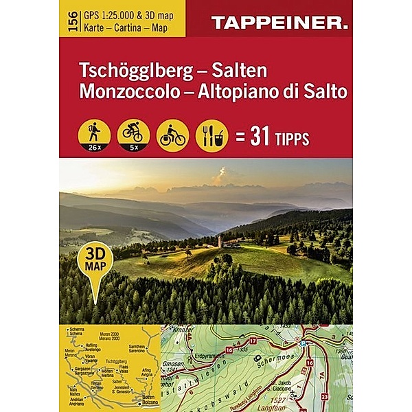 3D-Wanderkarte Tschöggelberg / Salten. Carta escursionistica 3D - Monzoccolo - Altopiano di Salto
