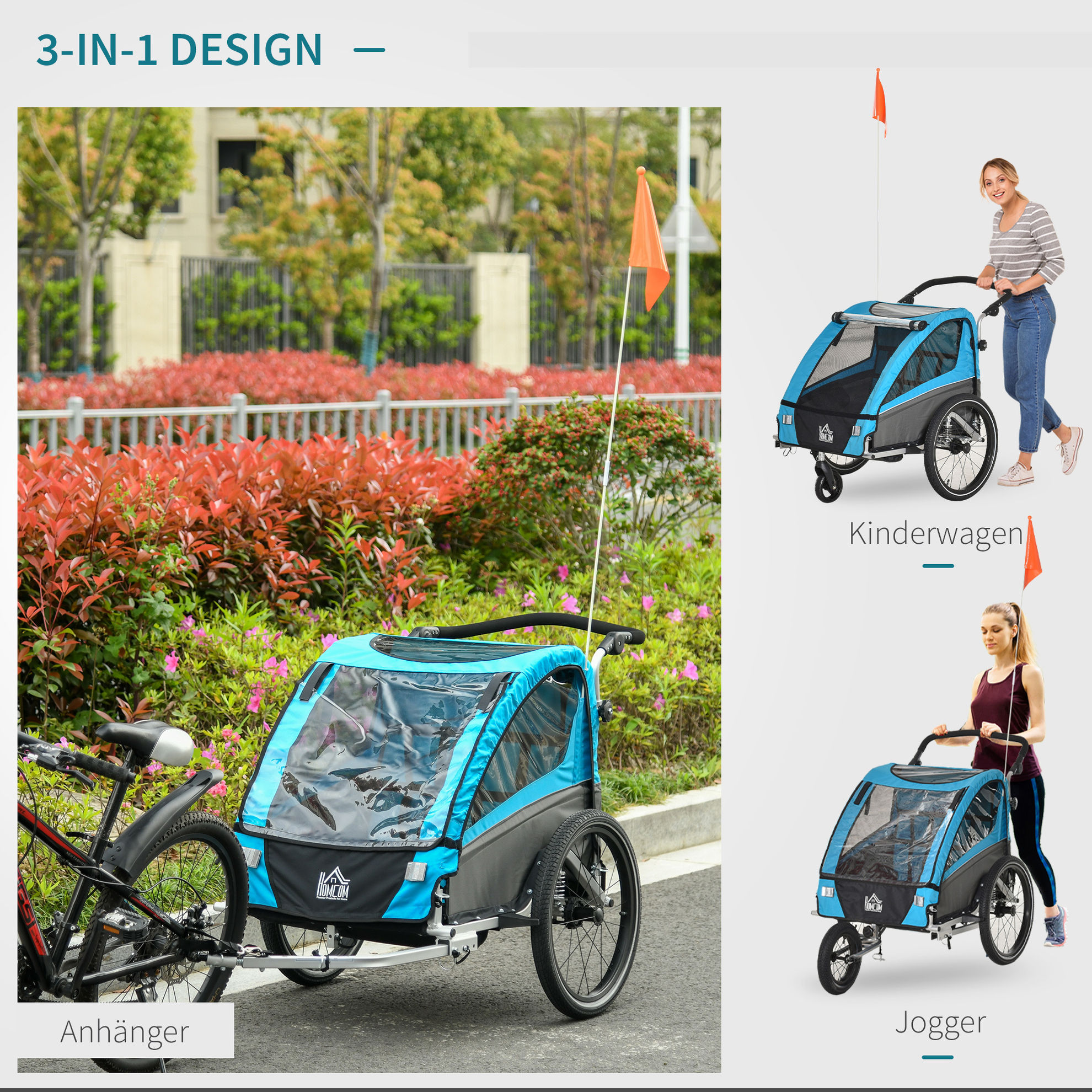 3in1 Kinderwagen auch als Jogger und Fahrradanhänger Farbe: blau |  Weltbild.de