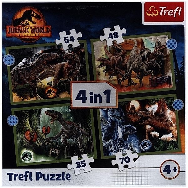 Trefl 4 in 1 Puzzle 35, 48, 54, 70 Teile  Jurassic World (Kinderpuzzle)