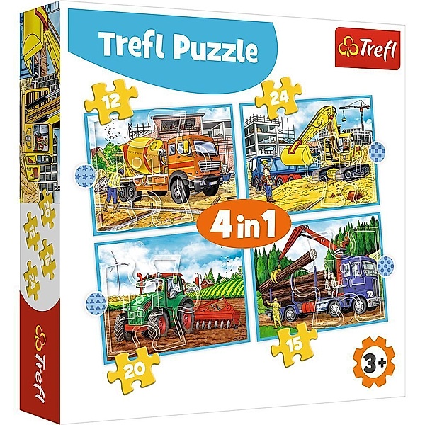 Trefl 4 in 1 Puzzle - Baumaschinen (Kinderpuzzle)