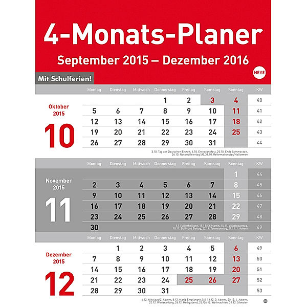 4-Monats-Planer 2016