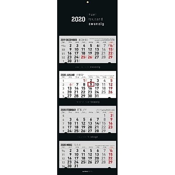 4-Monatskalender Black 2020, ALPHA EDITION