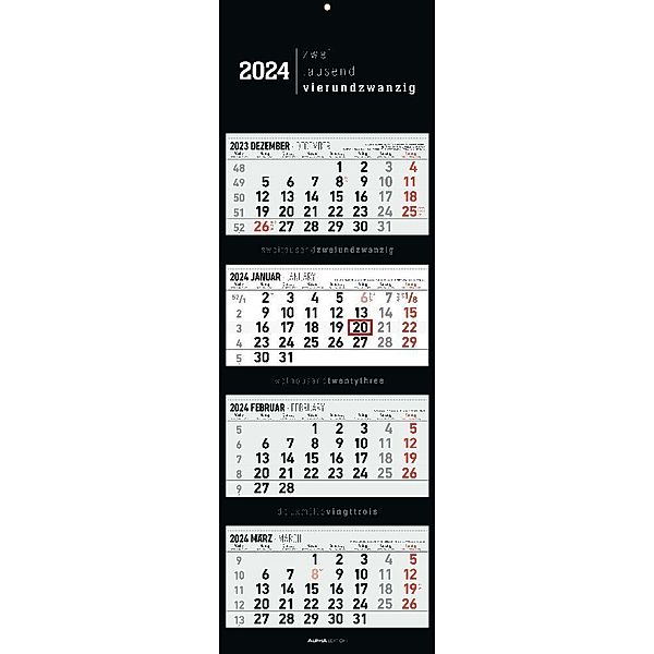 4-Monatskalender Black 2024 - Büro-Kalender 33x20 cm (geschlossen), 33x100 (geöffnet) - faltbar - mit Datumsschieber - Alpha Edition