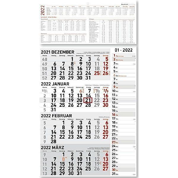 4-Monatskalender Kombi 2022 - Büro-Kalender 33x58,7 cm (geöffnet) - mit Datumsschieber - Alpha Edition