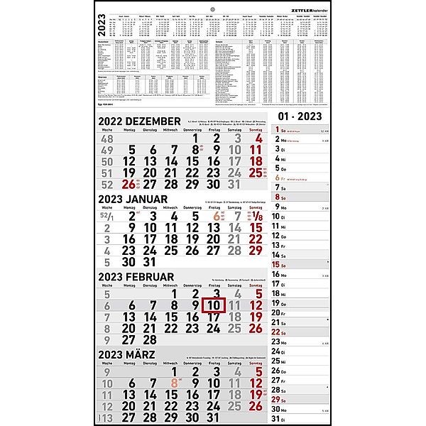 4-Monatskalender Kombi 2023 - Büro-Kalender 33x58,8 cm (geöffnet) - mit Datumsschieber - Zettler - 961-0011