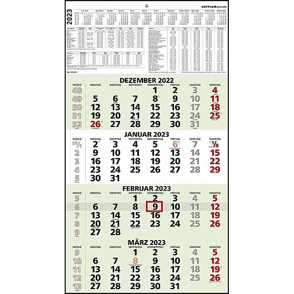 4-Monatskalender Recycling 2023 - 33x58,8 cm - mit Kopftafel und Datumsschieber - Blauer Engel - Mehrmonatsplaner - 959-