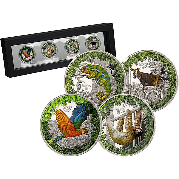 4 x 500 Francs Kamerun Silbermünzen-Set Jungle Life 2021