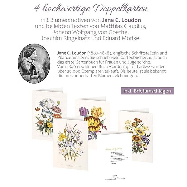 4er-Set Doppelkarten »Blumengrüsse« mit Motiven von Jane C. Loudon
