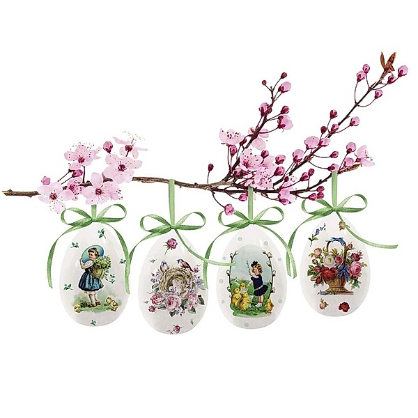 4er-Set Keramik-Ostereier Frühlingsgrüße