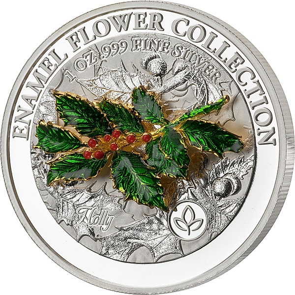 5 Dollar Samoa Silbermünze 3D Stechpalme Enamel Flower Collection 2021